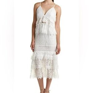KENDALL & KYLIE Womens Tiered Lace Ruffled Festival Dress Ivory V Neck Size L